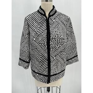 SALE Chico's Stand Collar Lightweight Jacket Sz 2 (M) Black White Chevron Stripe